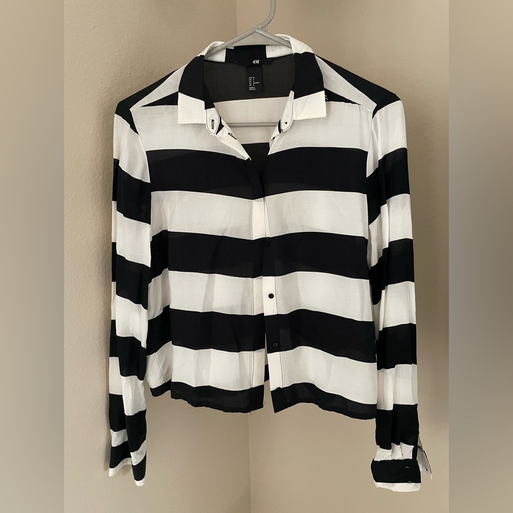 H&M black & white striped blouse